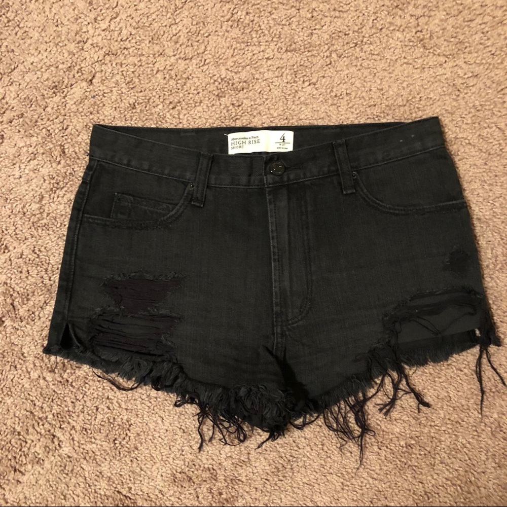 A&F black distressed high rise shorts